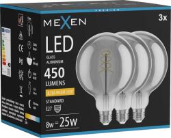 Mexen Vintis 3x Bec filament spirală LED E27, G125, 8W, Caldă - 2200K, 450 lm, fumuriu - L168-E27-0822-70x03 (L168-E27-0822-70x03)