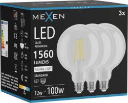 Mexen Vintis 3x Bec LED Filament E27, G125, 12W, Neutru - 4000K, 1560 lm, clar - L158-E27-1240-00x03 (L158-E27-1240-00x03)
