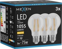 Mexen Vintis 3x Becură filament LED E27, A60, 8W, Cald - 2700K, 1055 lm, clar - L150-E27-0827-00x03 (L150-E27-0827-00x03)