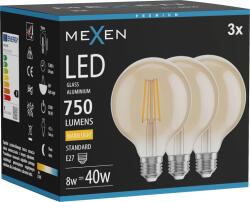 Mexen Vintis 3x Bec LED filament E27, G95, 8W, Calda - 2700K, 750 lm, chihlimbar - L157-E27-0827-50x03 (L157-E27-0827-50x03)