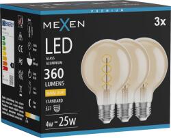 Mexen Vintis 3x Bec filament spirală LED E27, G80, 4W, Caldă - 2700K, 360 lm, chihlimbar - L165-E27-0427-50x03 (L165-E27-0427-50x03)