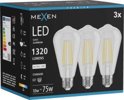 Mexen Vintis 3x Bec LED filament E27, ST64, 10W, Neutră - 4000K, 1320 lm, transparent - L152-E27-1040-00x03 (L152-E27-1040-00x03)