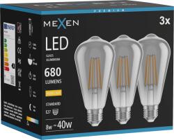 Mexen Vintis 3x Bec LED filament E27, ST64, 8W, Cald - 2700K, 680 lm, fumuriu - L152-E27-0827-70x03 (L152-E27-0827-70x03)