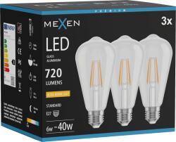 Mexen Vintis 3x Bec cu filament LED E27, ST64, 6W, Caldă - 2200K, 720 lm, clară - L152-E27-0622-00x03 (L152-E27-0622-00x03)