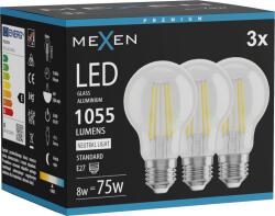 Mexen Vintis 3x LED filament izzó E27, A60, 8W, semleges - 4000K, 1055 lm, átlátszó - L150-E27-0840-00x03 (L150-E27-0840-00x03)
