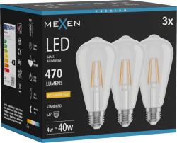 Mexen Vintis 3x LED filament izzó E27, ST64, 4W, Meleg - 2200K, 470 lm, átlátszó - L152-E27-0422-00x03 (L152-E27-0422-00x03)