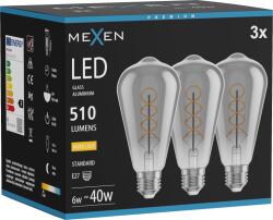 Mexen Vintis 3x Bec cu filament spirală LED E27, ST64, 6W, Caldă - 2700K, 510 lm, fumuriu - L162-E27-0627-70x03 (L162-E27-0627-70x03)