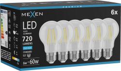 Mexen Vintis 6x Bec LED filament E27, A60, 6W, Rece - 6500K, 720 lm, clar - L150-E27-0665-00x06 (L150-E27-0665-00x06)
