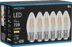 Mexen Vintis 6x Bec filament LED E27, C35, 6W, Caldă - 2700K, 720 lm, transparent - L154-E27-0627-00x06 (L154-E27-0627-00x06)