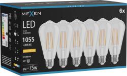 Mexen Vintis 6x LED filament izzó E27, ST64, 8W, Meleg - 2200K, 1055 lm, átlátszó - L152-E27-0822-00x06 (L152-E27-0822-00x06)