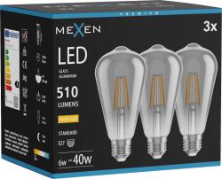 Mexen Vintis 3x Bec filament LED E27, ST64, 6W, Caldă - 2700K, 510 lm, fum. - L152-E27-0627-70x03 (L152-E27-0627-70x03)