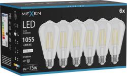 Mexen Vintis 6x LED filament izzó E27, ST64, 8W, Semleges - 4000K, 1055 lm, átlátszó - L152-E27-0840-00x06 (L152-E27-0840-00x06)