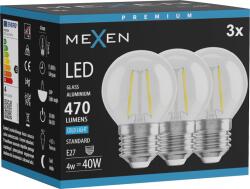 Mexen Vintis 3x LED filament izzó E27, G45, 4W, Hideg - 6500K, 470 lm, átlátszó - L156-E27-0465-00x03 (L156-E27-0465-00x03)