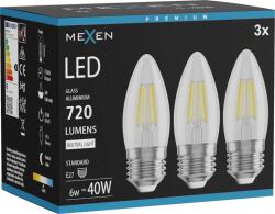 Mexen Vintis 3x LED filament izzó E27, C35, 6W, Semleges - 4000K, 720 lm, átlátszó - L154-E27-0640-00x03 (L154-E27-0640-00x03)