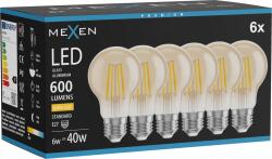 Mexen Vintis 6x Bec LED filament E27, A60, 6W, Caldă - 2700K, 600 lm, chihlimbar - L150-E27-0627-50x06 (L150-E27-0627-50x06)