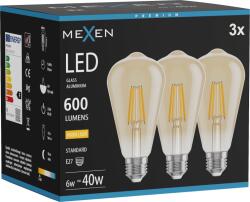 Mexen Vintis 3x LED filament izzó E27, ST64, 6W, Meleg - 2700K, 600 lm, borostyán - L152-E27-0627-50x03 (L152-E27-0627-50x03)