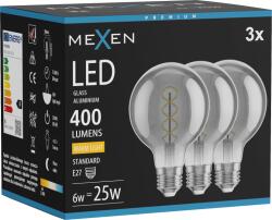 Mexen Vintis 3x LED izzószál spirál E27, G80, 6W, Meleg - 2700K, 400 lm, füstszínű - L165-E27-0627-70x03 (L165-E27-0627-70x03)