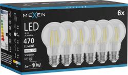 Mexen Vintis 6x LED filament izzó E27, A60, 4W, Semleges - 4000K, 470 lm, átlátszó - L150-E27-0440-00x06 (L150-E27-0440-00x06)