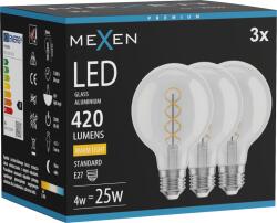 Mexen Vintis 3x Bec filament spiral LED E27, G80, 4W, Caldă - 2700K, 420 lm, transparent - L165-E27-0427-00x03 (L165-E27-0427-00x03)