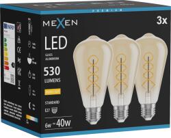 Mexen Vintis 3x LED filament spirál izzó E27, ST64, 6W, Meleg - 2700K, 530 lm, borostyán - L162-E27-0627-50x03 (L162-E27-0627-50x03)