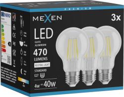 Mexen Vintis 3x LED filament izzó E27, A60, 4W, Semleges - 4000K, 470 lm, átlátszó - L150-E27-0440-00x03 (L150-E27-0440-00x03)