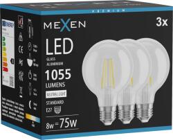 Mexen Vintis 3x Bec LED cu filament E27, G80, 8W, Neutru - 4000K, 1055 lm, clar - L155-E27-0840-00x03 (L155-E27-0840-00x03)