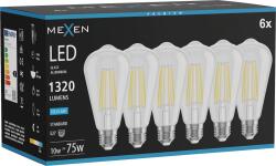 Mexen Vintis 6x Bec LED filament E27, ST64, 10W, Rece - 6500K, 1320 lm, clar - L152-E27-1040-00x06 - L152-E27-1065-00x06 (L152-E27-1065-00x06)