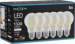 Mexen Vintis 6x LED filament izzó E27, A60, 10W, Semleges - 4000K, 1320 lm, átlátszó - L150-E27-1040-00x06 (L150-E27-1040-00x06)