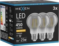 Mexen Vintis 3x LED filament izzó E27, A60, 6W, Meleg - 2200K, 450 lm, füstös - L150-E27-0622-70x03 (L150-E27-0622-70x03)