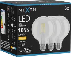 Mexen Vintis 3x LED filament izzó E27, G95, 8W, Meleg - 2700K, 1055 lm, átlátszó - L157-E27-0827-00x03 (L157-E27-0827-00x03)