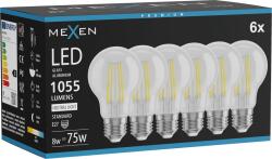 Mexen Vintis 6x LED filament izzó E27, A60, 8W, semleges - 4000K, 1055 lm, tiszta - L150-E27-0840-00x06 (L150-E27-0840-00x06)