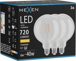 Mexen Vintis 3x LED filament izzó E27, G125, 6W, Meleg - 2700K, 720 lm, tiszta - L158-E27-0627-00x03 (L158-E27-0627-00x03)