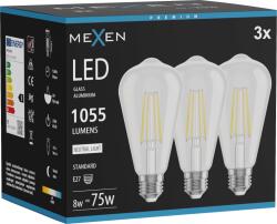 Mexen Vintis 3x LED filament izzó E27, ST64, 8W, Semleges - 4000K, 1055 lm, átlátszó - L152-E27-0840-00x03 (L152-E27-0840-00x03)