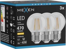Mexen Vintis 3 db filament LED izzó E27, G45, 4W, Meleg - 2700K, 470 lm, átlátszó - L156-E27-0427-00x03 (L156-E27-0427-00x03)