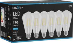 Mexen Vintis 6x Filament LED izzó E27, ST64, 4W, Hideg - 6500K, 470 lm, átlátszó - L152-E27-0465-00x06 (L152-E27-0465-00x06)