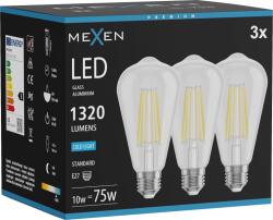 Mexen Vintis 3x LED filament izzó E27, ST64, 10W, Hideg - 6500K, 1320 lm, tiszta - L152-E27-1040-00x03 - L152-E27-1065-00x03 (L152-E27-1065-00x03)
