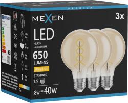 Mexen Vintis 3x Filament spirál LED izzó E27, G80, 8W, Meleg - 2700K, 650 lm, borostyán - L165-E27-0827-50x03 (L165-E27-0827-50x03)