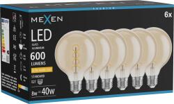 Mexen Vintis 6x Filament spirál LED izzó E27, G95, 8W, Meleg - 2200K, 600 lm, borostyán - L167-E27-0822-50x06 (L167-E27-0822-50x06)