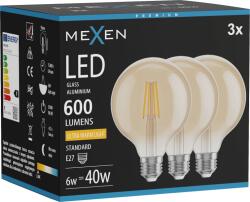 Mexen Vintis 3x LED filament izzó E27, G95, 6W, Meleg - 2200K, 600 lm, borostyán - L157-E27-0622-50x03 (L157-E27-0622-50x03)