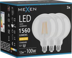 Mexen Vintis 3x LED filament izzó E27, G125, 12W, Meleg - 2700K, 1560 lm, átlátszó - L158-E27-1227-00x03 (L158-E27-1227-00x03)