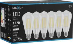 Mexen Vintis 6x Szálas LED izzó E27, ST64, 10W, Semleges - 4000K, 1320 lm, átlátszó - L152-E27-1040-00x06 (L152-E27-1040-00x06)