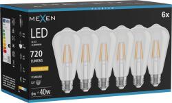 Mexen Vintis 6x LED E27-es izzólámpa filamentum, ST64, 6W, Meleg - 2200K, 720 lm, átlátszó - L152-E27-0622-00x06 (L152-E27-0622-00x06)
