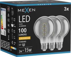 Mexen Vintis 3x LED izzószál spirál izzó E27, G80, 2W, Meleg - 2200K, 100 lm, füstös - L165-E27-0222-70x03 (L165-E27-0222-70x03)
