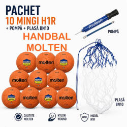 Molten Pachet 10 mingi handbal Molten H1R marime 1 + pompa Molten DHP21 + plasa BN10 (10XH1R-DHP-BN10)
