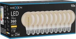 Mexen Vintis 10x LED spirál filament izzó E27, G80, 4W, Meleg - 2700K, 360 lm, borostyánsárga - L165-E27-0427-50x10 (L165-E27-0427-50x10)