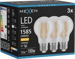 Mexen Vintis 3x LED filament izzó E27, A60, 12W, Meleg - 2700K, 1585 lm, átlátszó - L150-E27-1227-00x03 (L150-E27-1227-00x03)