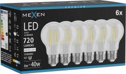 Mexen Vintis 6x LED filament izzó E27, A60, 6W, Semleges - 4000K, 720 lm, átlátszó - L150-E27-0640-00x06 (L150-E27-0640-00x06)