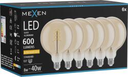 Mexen Vintis 6x Spirális filament LED izzó E27, G125, 8W, Meleg - 2200K, 600 lm, borostyán - L168-E27-0822-50x06 (L168-E27-0822-50x06)