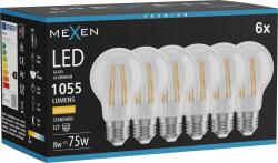 Mexen Vintis 6x LED filament izzó E27, A60, 8W, Meleg - 2700K, 1055 lm, tiszta - L150-E27-0827-00x06 (L150-E27-0827-00x06)