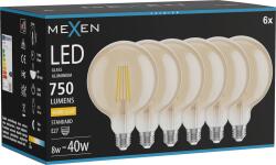 Mexen Vintis 6x LED filament izzó E27, G125, 8W, Meleg - 2700K, 750 lm, borostyán - L158-E27-0827-50x06 (L158-E27-0827-50x06)
